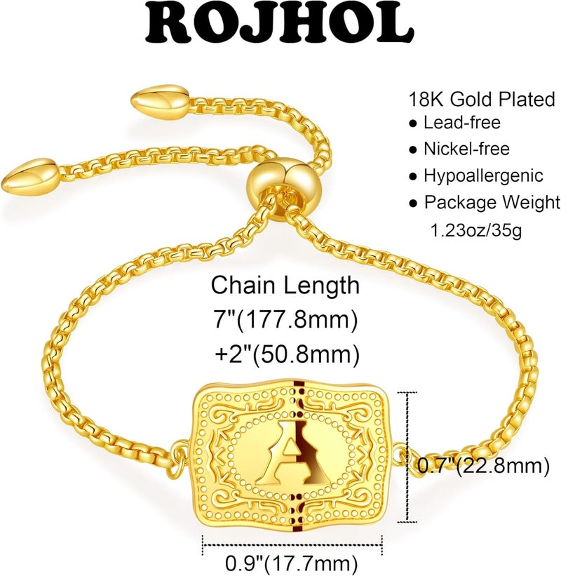 ROJHOL Store Gold Silver Initial Bracelet for Women, 18K Gold Plated Mini Belt Buckle Initial Bracelet, Letter A-Z Charm Bracelet Unique Western Jewelry Gifts for Women Men - Image 4
